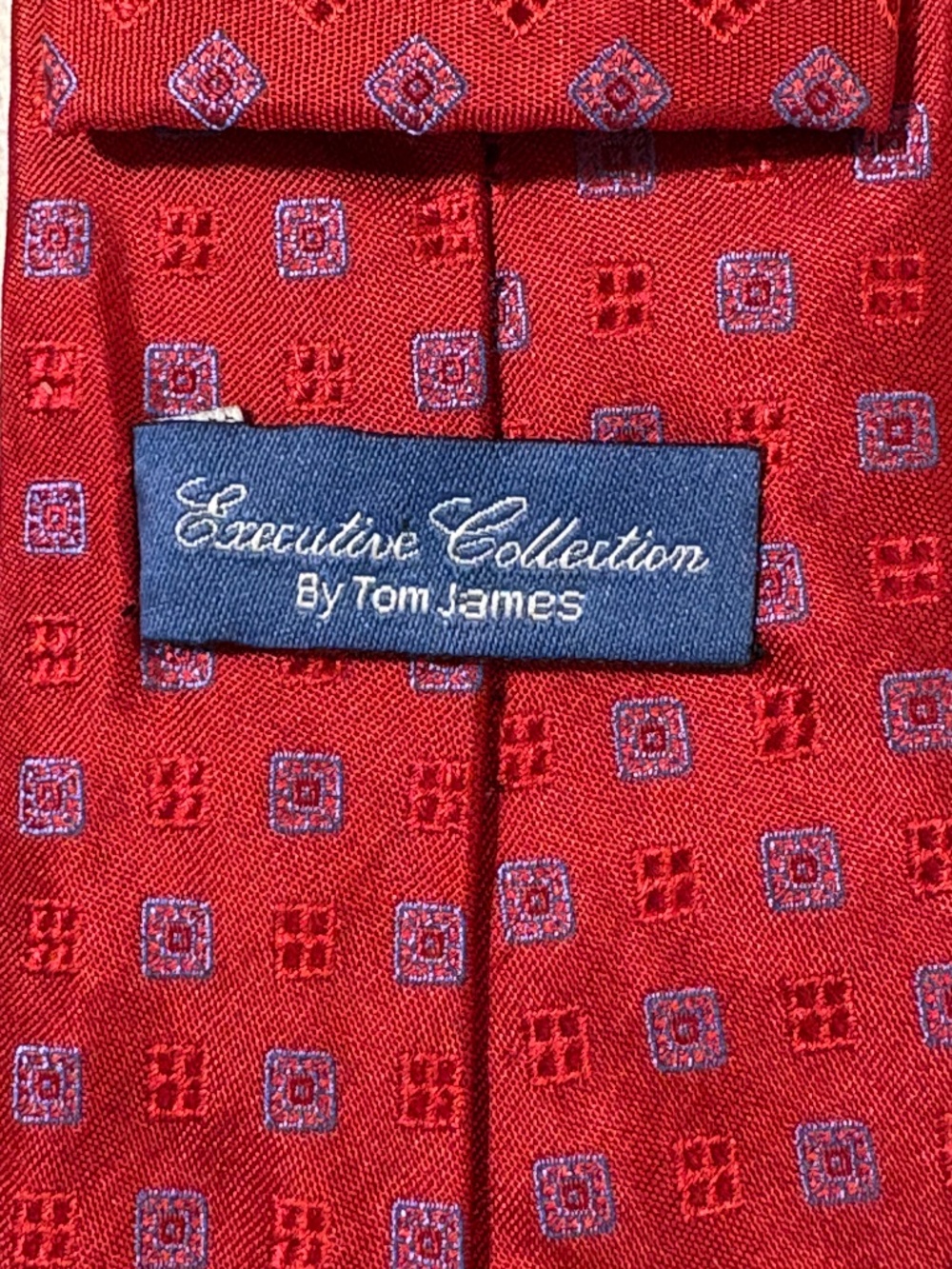 Tom James Executive Collection Red Silk Geometric Foulard Necktie